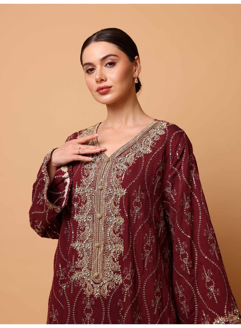 Ikkxa Hadeel Jalabiya IK7004 Maroon - Image 2